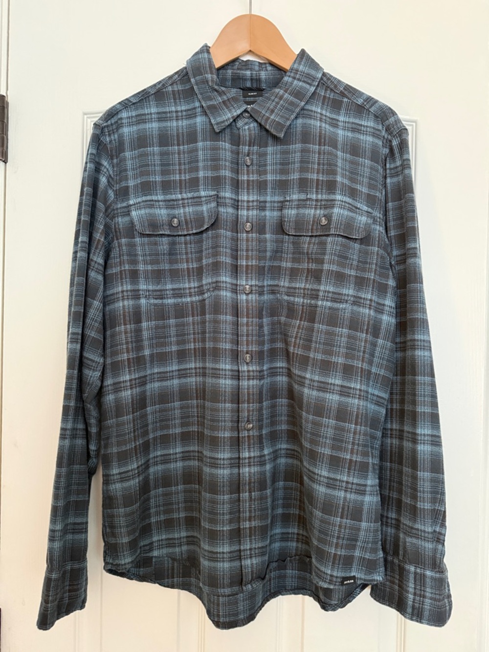 Men's Prana Slim Fit Plaid Button-Up Shirt in Gray and Blue